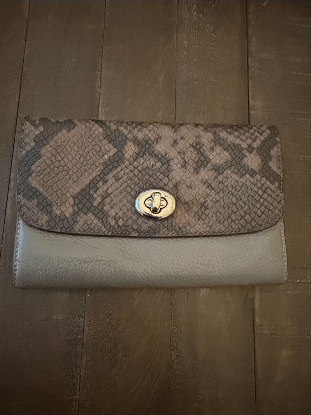 Coach Two-Tone Snake-Print Leather Clutch - Wristlet Gray and Brown